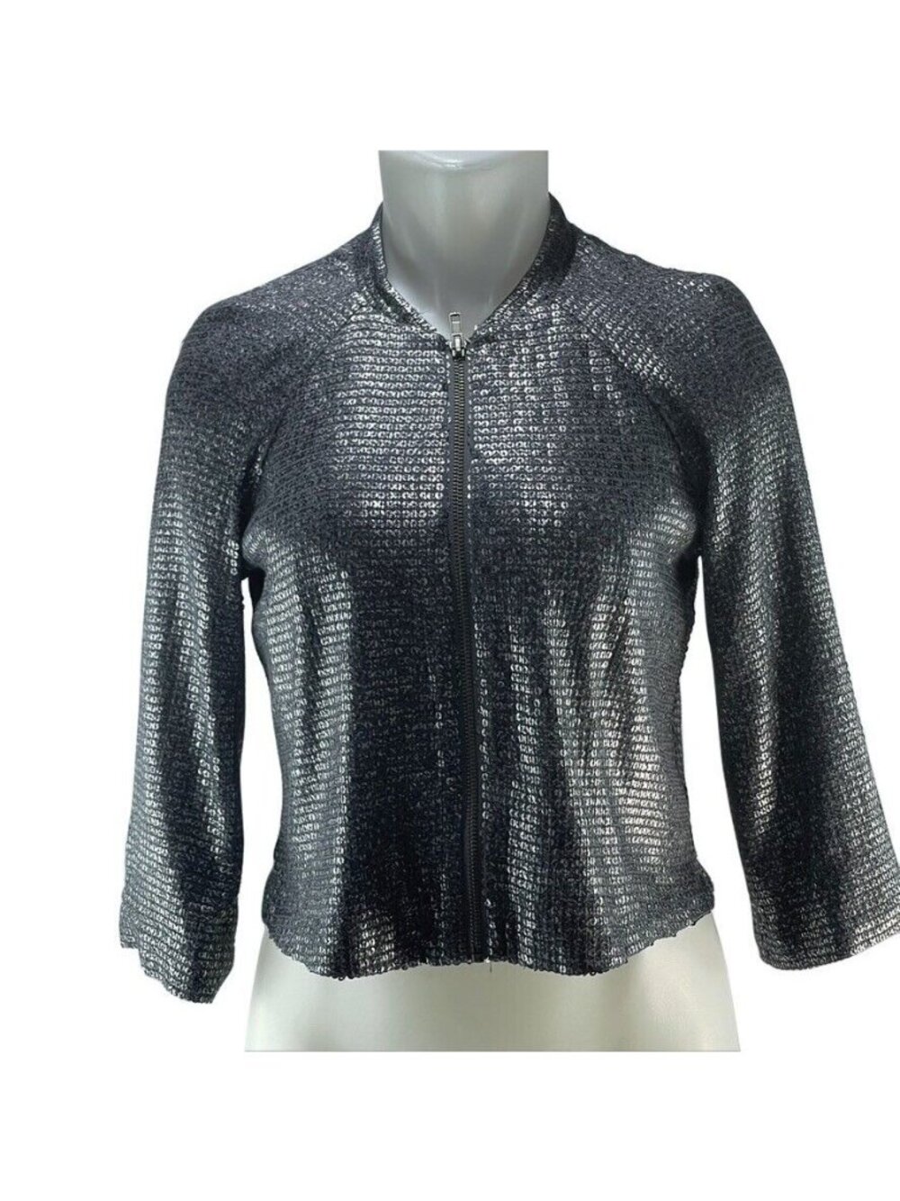 Silence + Noise Silver Metallic Textured Womens Jacket Size S
